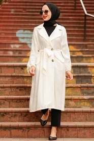 Ecru Hijab Coat 41060E - Thumbnail