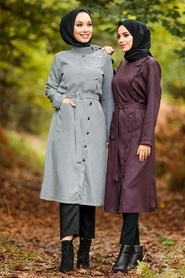 Ecru Hijab Coat 5575E - Thumbnail