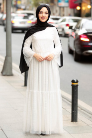 Ecru Hijab Dress 100412E - Thumbnail