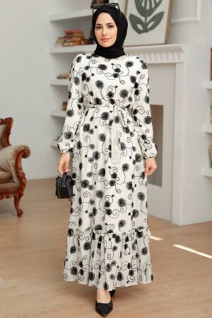 Ecru Hijab Dress 13311E - 1