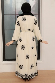 Ecru Hijab Dress 1332E - Thumbnail