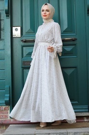 Ecru Hijab Dress 1423E - Thumbnail