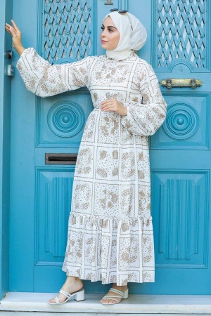 Ecru Hijab Dress 1475E - 1