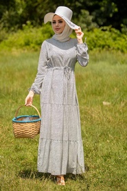 Ecru Hijab Dress 1966E - Thumbnail