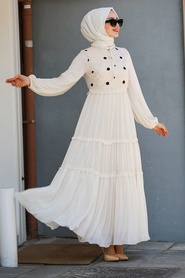 Ecru Hijab Dress 22180E - Thumbnail