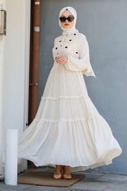 Ecru Hijab Dress 22180E - Thumbnail