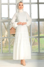 Ecru Hijab Dress 27001E - Thumbnail