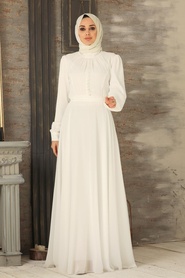 Ecru Hijab Dress 2703E - Thumbnail