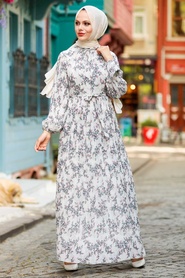 Ecru Hijab Dress 27890E - Thumbnail