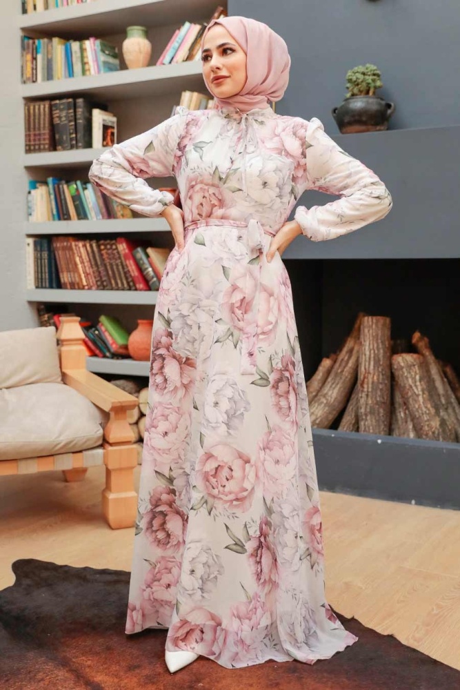 Ecru Hijab Dress 279018E - 2