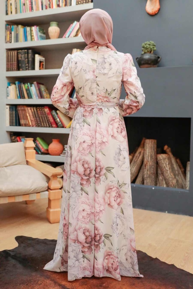 Ecru Hijab Dress 279018E - 3