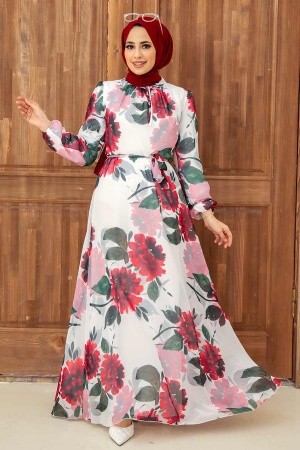Ecru Hijab Dress 279067E - 2