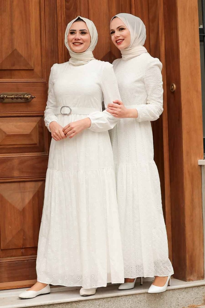 Ecru Hijab Dress 28622E - 2