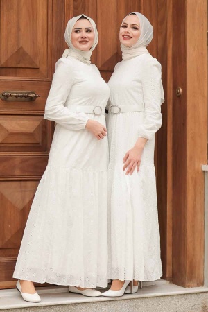 Ecru Hijab Dress 28622E - 3