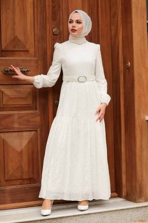 Ecru Hijab Dress 28623E - 2