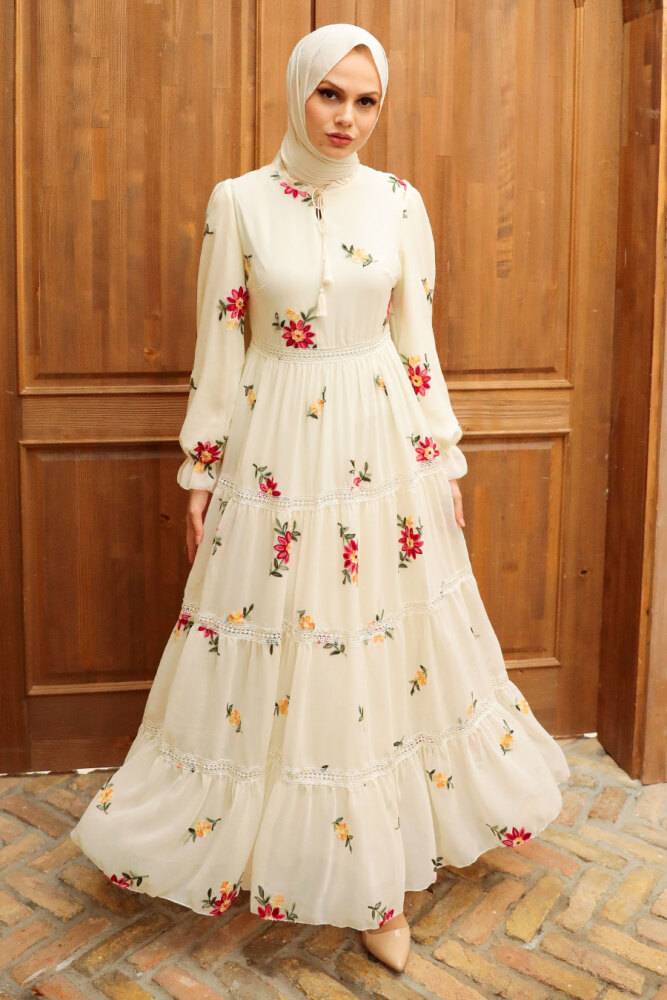 Ecru Hijab Dress 32812E - 1