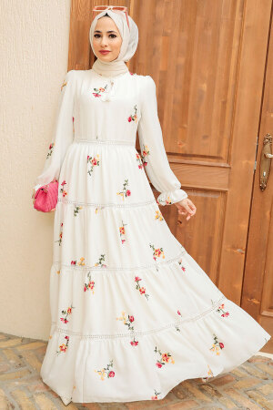 Ecru Hijab Dress 3403E - 1