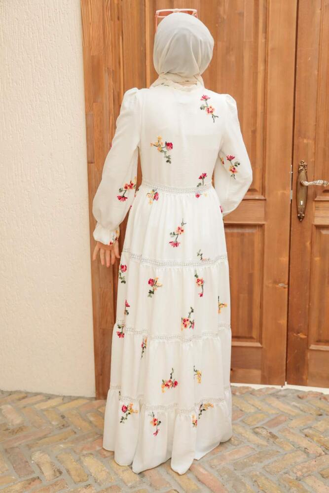 Ecru Hijab Dress 3403E - 5
