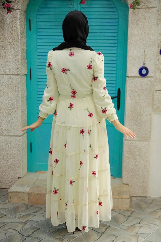 Ecru Hijab Dress 35720E - 2