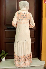 Ecru Hijab Dress 5191E - Thumbnail