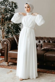 Ecru Hijab Dress 5796E - Thumbnail