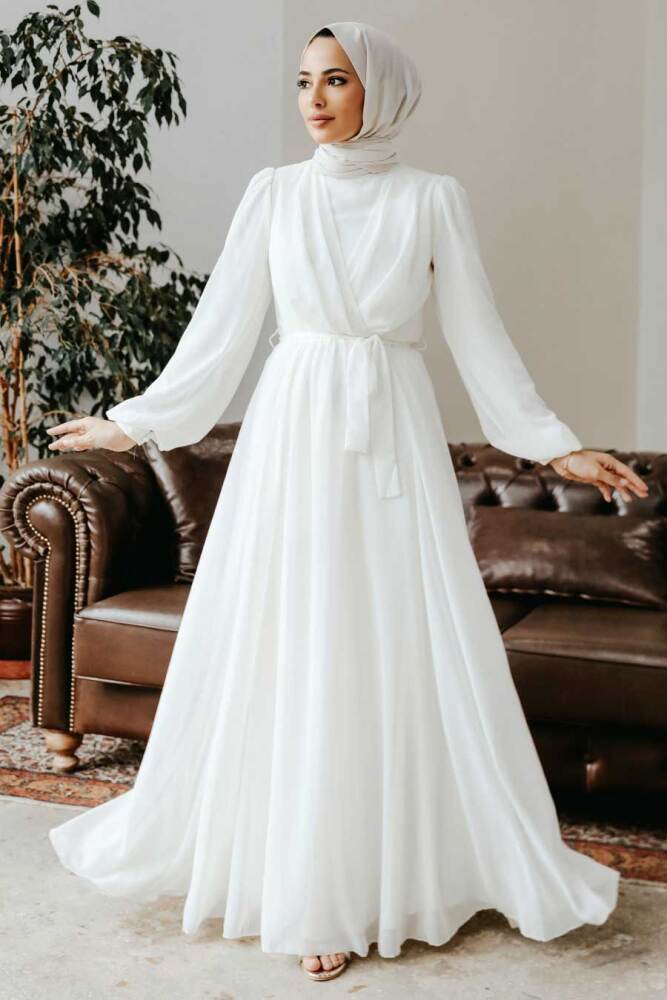 Ecru Hijab Dress 5796E - 1