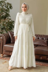 Ecru Hijab Dress 57970E - Thumbnail