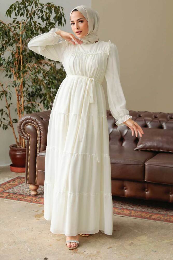 Ecru Hijab Dress 57970E - 3