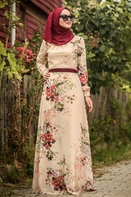 Ecru Hijab Dress 815220E - Thumbnail