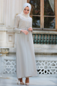 Ecru Hijab Dress 2196E - Thumbnail