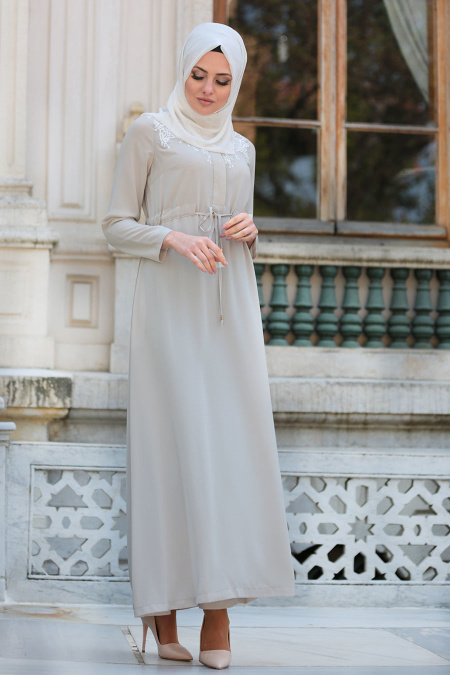Ecru Hijab Dress 2196E
