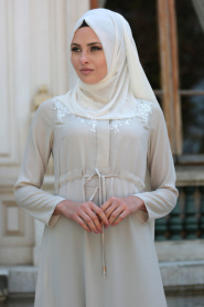 Ecru Hijab Dress 2196E - Thumbnail