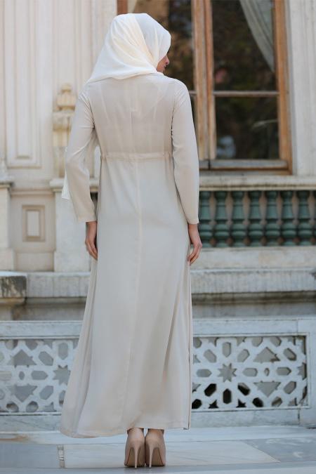 Ecru Hijab Dress 2196E - 3