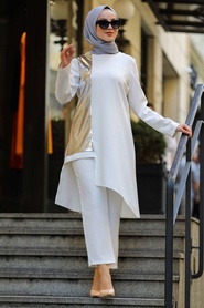 Ecru Hijab Dual Suit Dress 5533E - Thumbnail