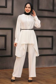 Ecru Hijab Dual Suit Dress 5637E - Thumbnail