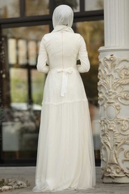 Neva Style - Stylish Ecru Modest Prom Dress 3980E - Thumbnail