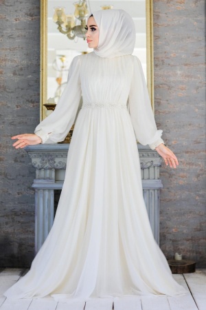 Neva Style - Stylish Ecru Muslim Evening Gown 21680E - 1
