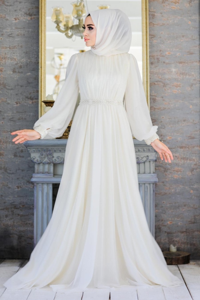Neva Style - Stylish Ecru Muslim Evening Gown 21680E - 1