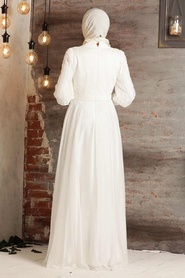 Neva Style - Luxorious Ecru Islamic Dress 21881E - Thumbnail