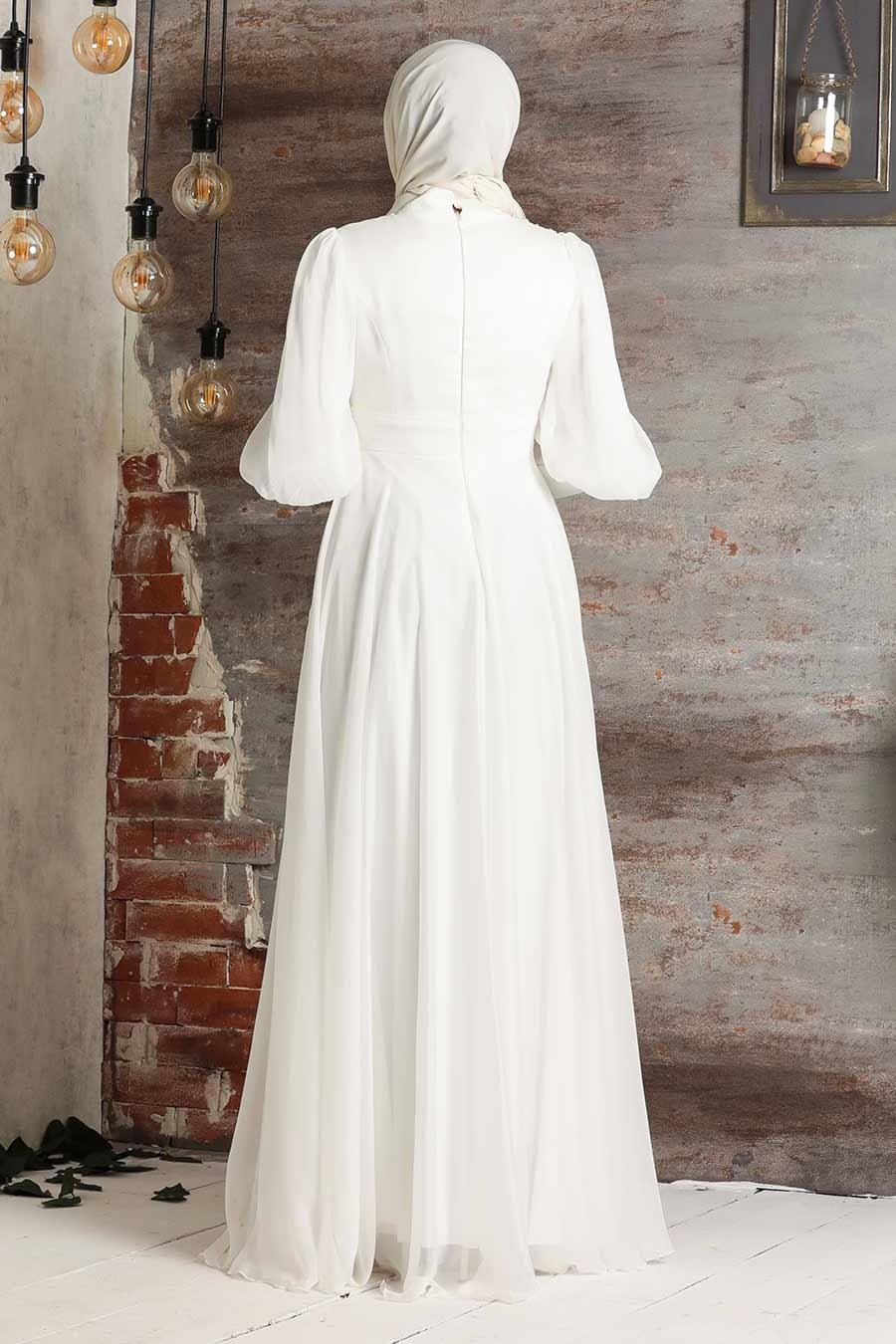 Neva Style - Modern Ecru Islamic Bridesmaid Dress 21930E