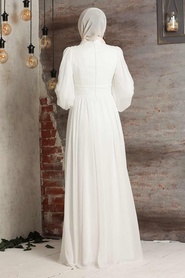Neva Style - Plus Size Ecru Islamic Clothing Evening Dress 21940E - Thumbnail