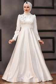 Neva Style - Luxury Ecru Modest Evening Gown 22010E - Thumbnail