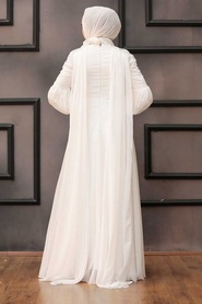 Neva Style - Elegant Ecru Muslim Fashion Evening Dress 2212E - Thumbnail