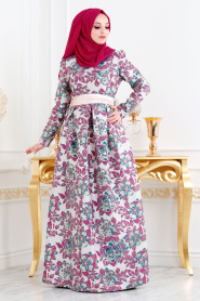 Neva Style - Stylish Ecru Modest Islamic Clothing Prom Dress 24411E - Thumbnail