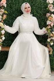 Neva Style - Long Ecru Hijab Engagement Gown 2712E - Thumbnail