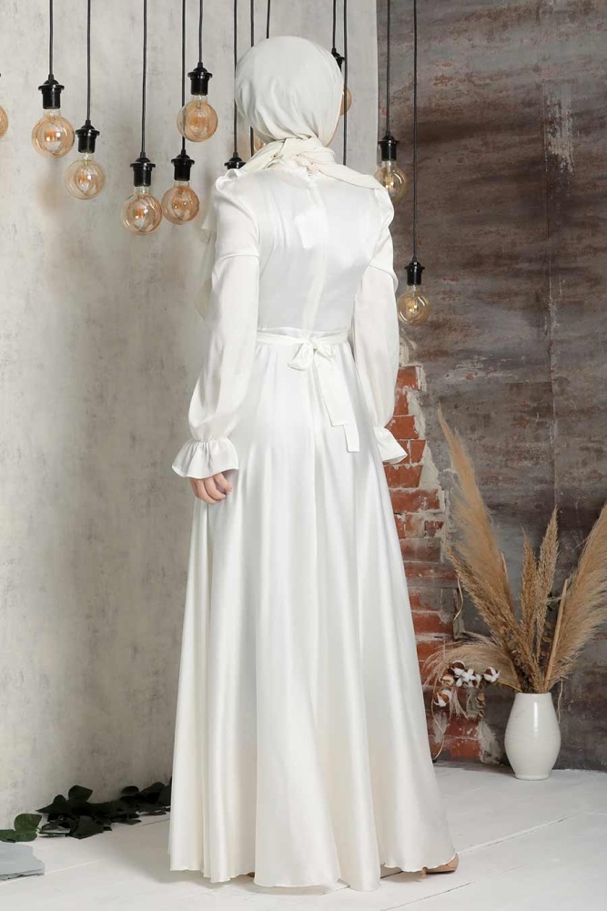Ecru Hijab Evening Dress 2752E - 3