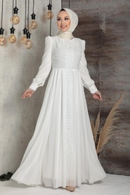 Neva Style - Luxorious Ecru Islamic Clothing Engagement Dress 2760E - Thumbnail