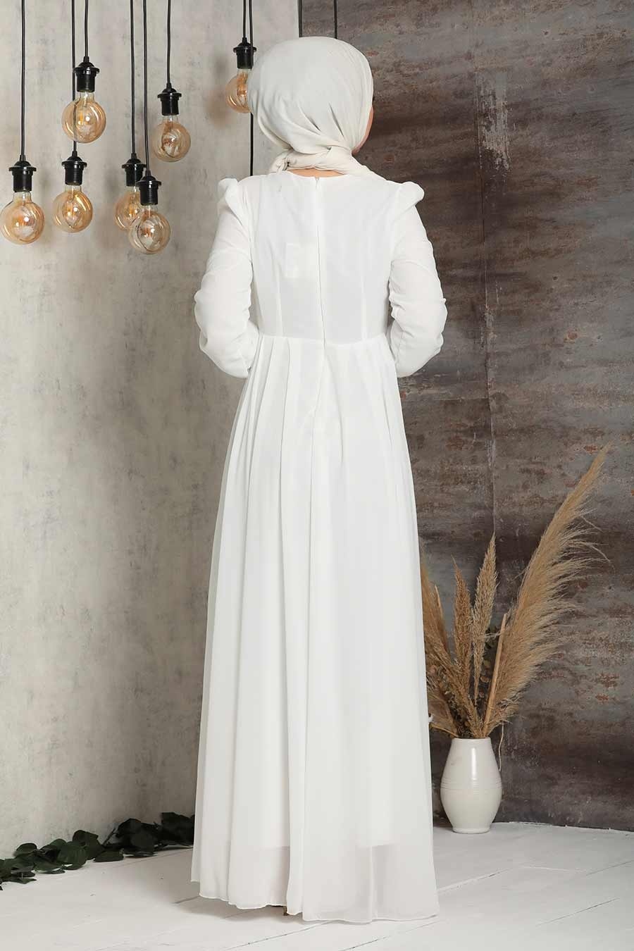 Neva Style - Luxorious Ecru Islamic Clothing Engagement Dress 2760E