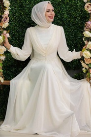 Neva Style - Long Ecru Islamic Engagement Gown 4312E - Thumbnail