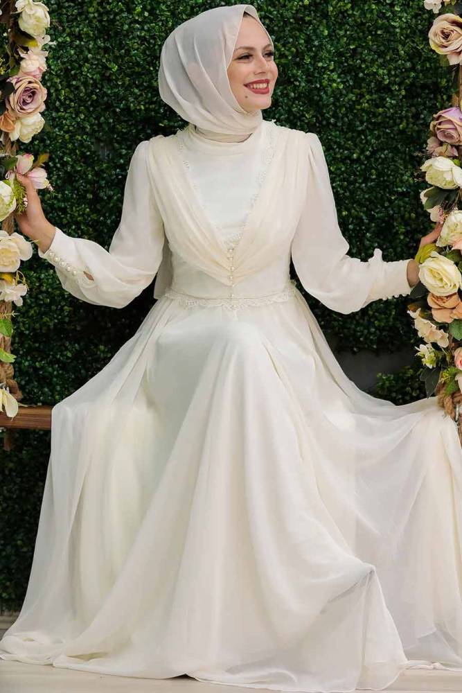 Neva Style - Long Ecru Islamic Engagement Gown 4312E - 1
